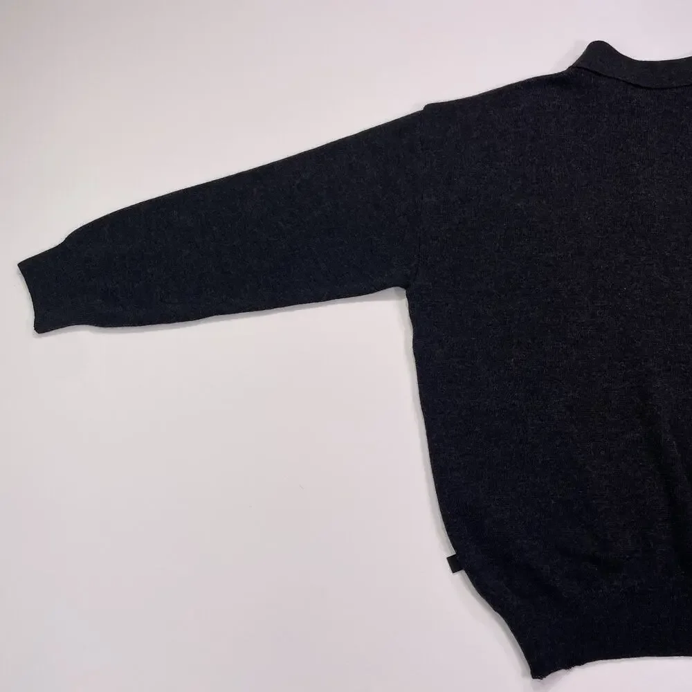 Mercedes Benz Merino Wool Sweater Mens XL Vtg Button Collar Gray